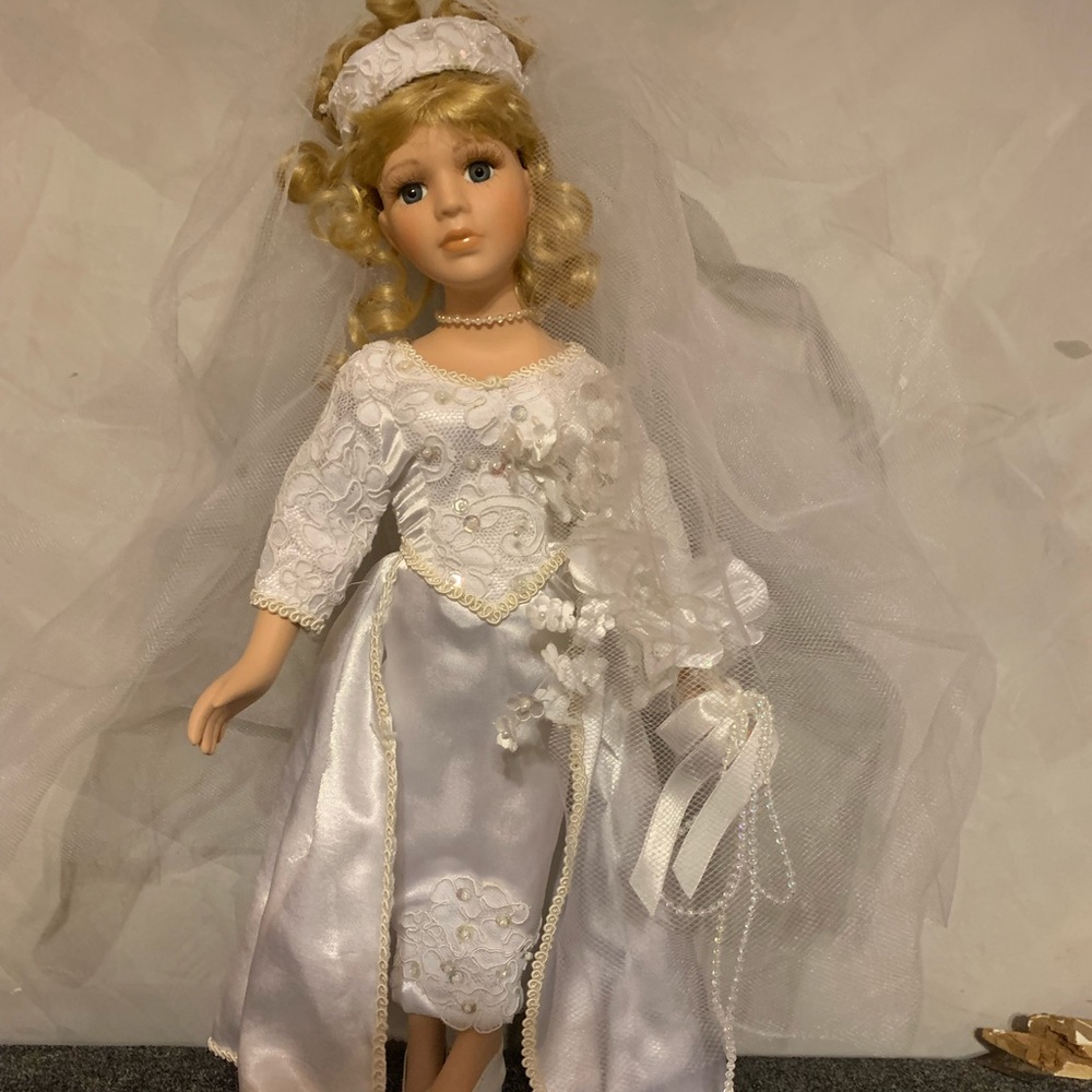 Collectible Porcelain Wedding Doll - Picture 3 of 14